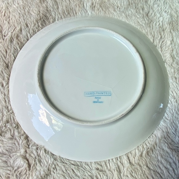 Antique German Hand-painted Gold Gilt Red Pink Rose Flower Decorative Plate - Picture 6 of 6